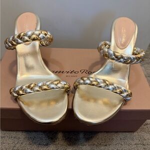 Gianvito Rossi Metallic Gold Braided Heels